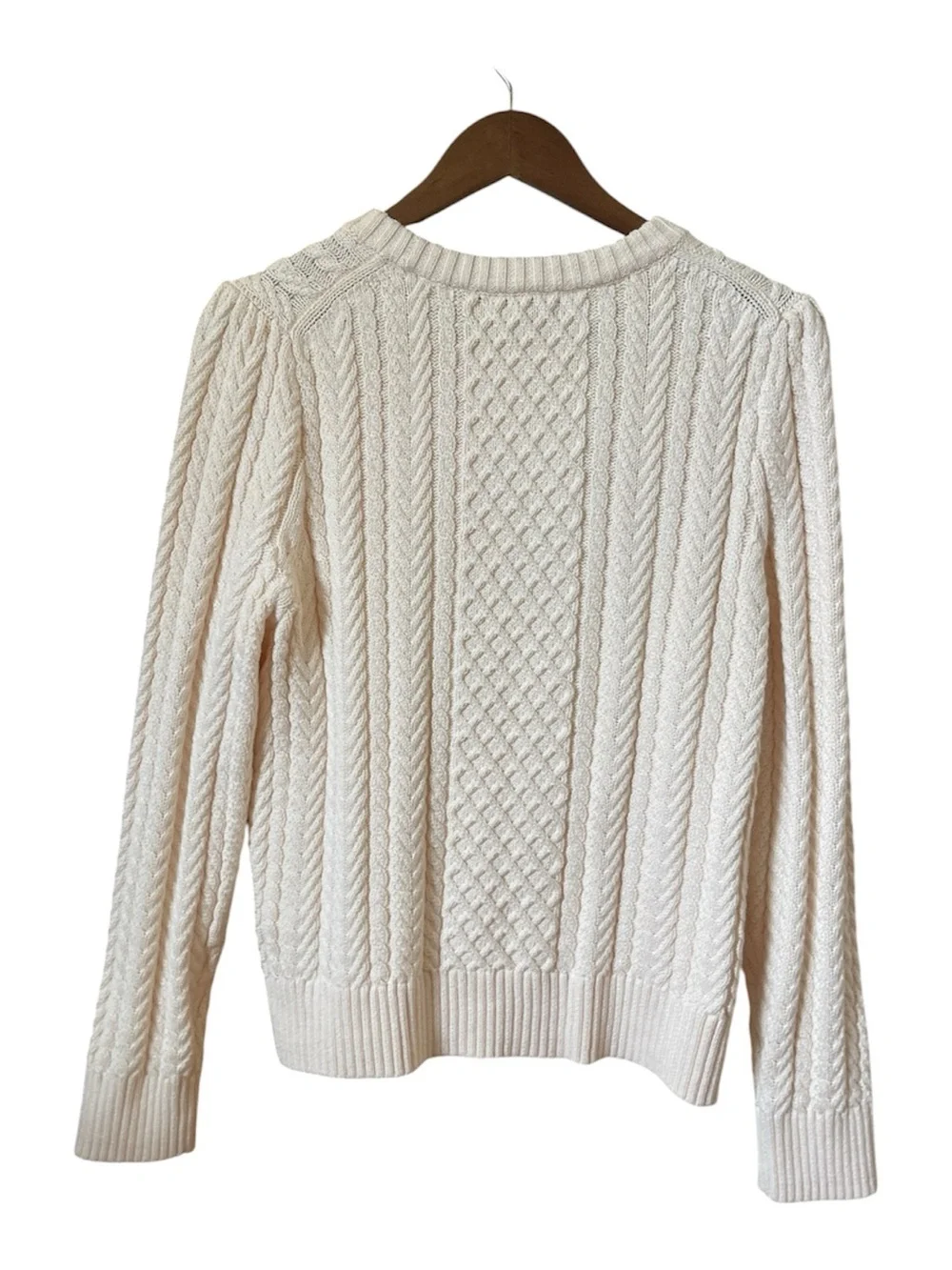 J. Crew Ivory Cable-Knit Crewneck Sweater